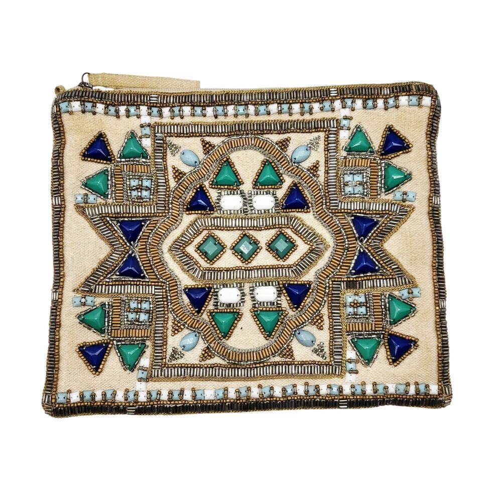 Chico's Aztec Boho Beaded Intricate Embellished Envelope Clutch Handbag Artisan